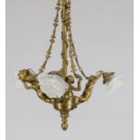 Ceiling lamp, late 19th century, bronze/brass. Console on a fluted column shaft with 3 fully