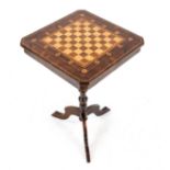 Chess table in Wilhelminian style, 20th century, walnut and other precious woods, top with