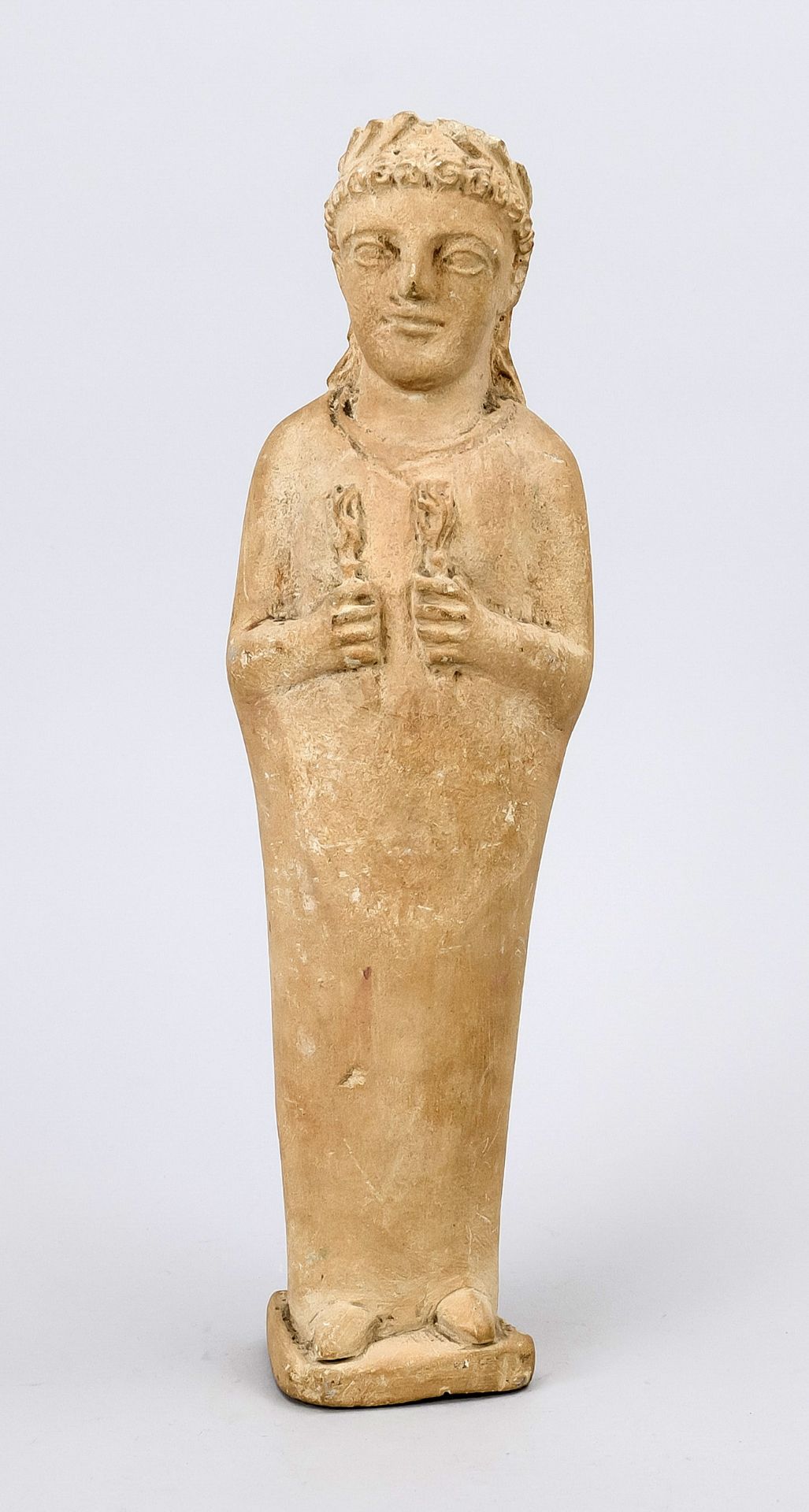 Figure, probably a replica after an antique model, Mediterranean region, sandstone. Standing woman