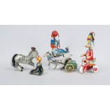 5 x tin toys with winding mechanism, 20th century, color painted tin, h. up to 22 cm