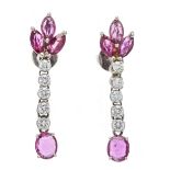 Ruby-brilliant ear studs WG 585/000 with 6 navette-shaped and 3 oval faceted rubies 5.7 x 3.3 and