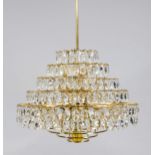 Ceiling lamp, 1980s. Stacked wreaths with crystal glass hanging (the lower rings without), multi-