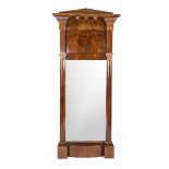 Biedermeier wall mirror, early 19th century, mahogany with thread inlay, flanked by 2 full columns