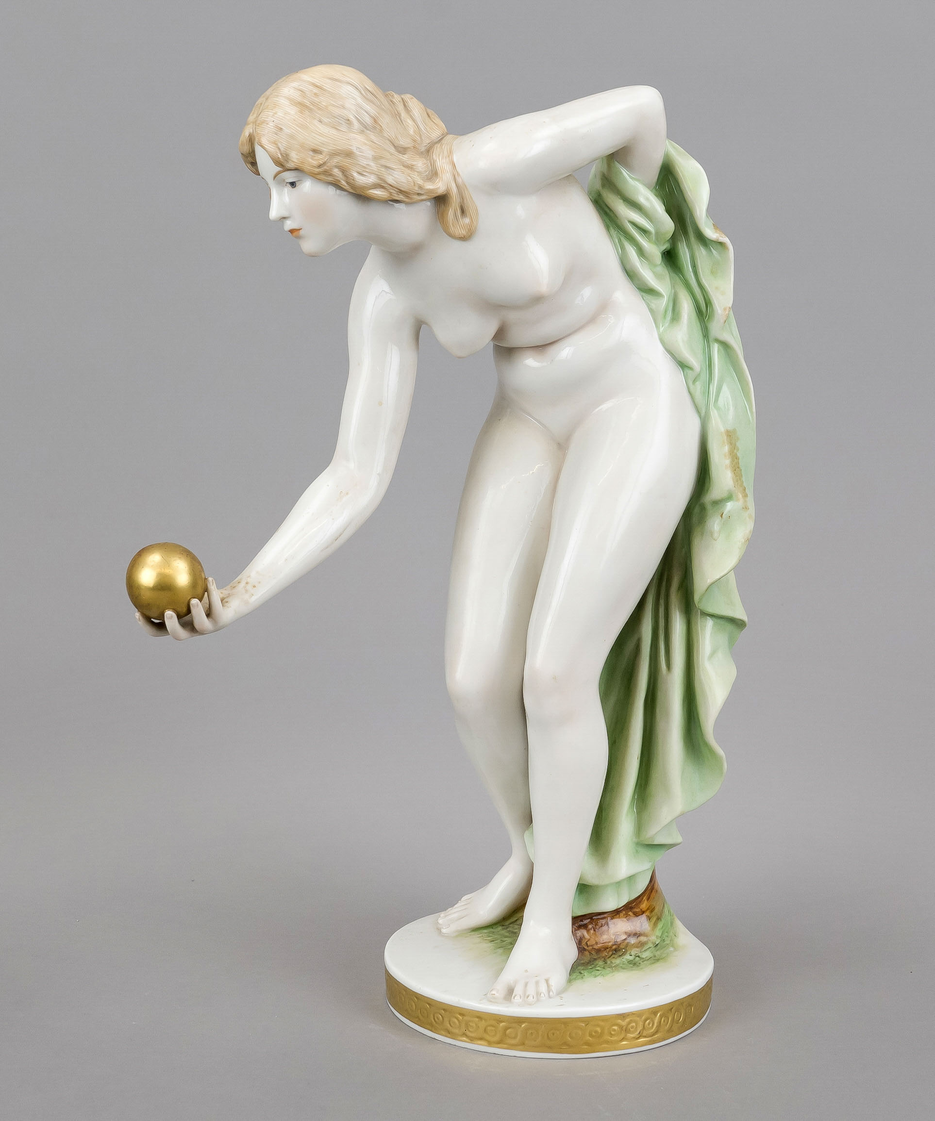 Ball player, Scheibe-Alsbach, Thuringia, 20th century, After the Meissen model by Walter Schott. A