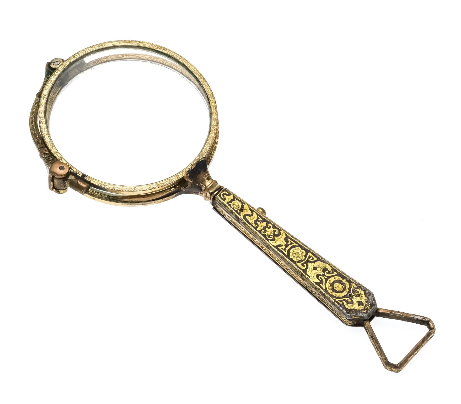 Lorgnon Metal gold-plated, partially ornamentally blackened, lenses d. 37 mm, l. 10.9 cm, rubbed, 29 - Image 2 of 2