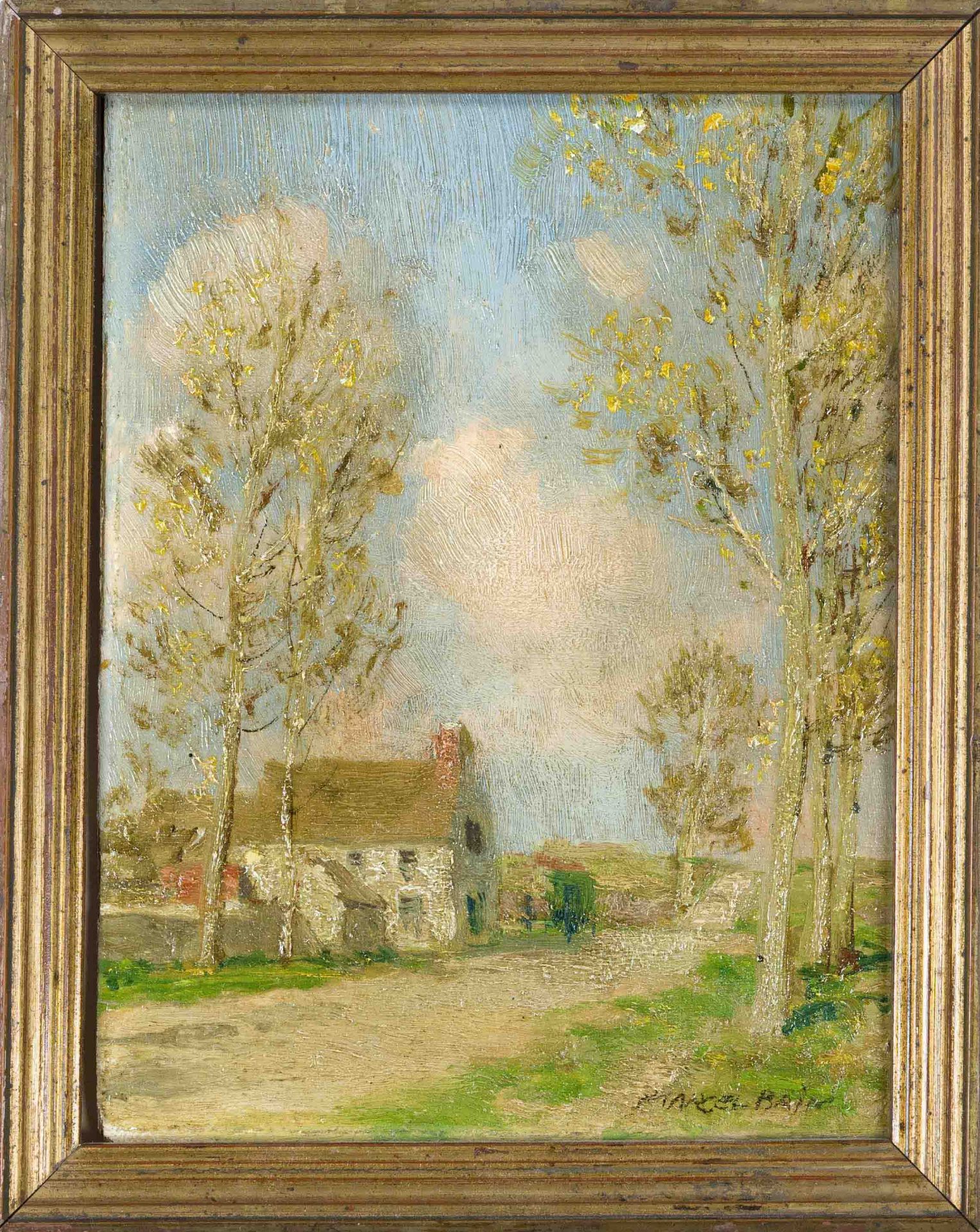 Marcel Adolphe Bain (1878-1937), French landscape painter, small summer country scene with village