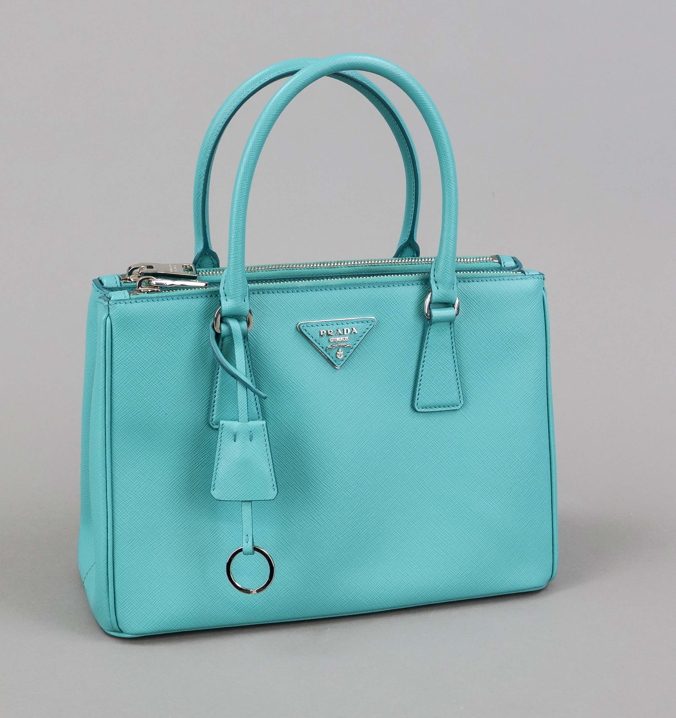 Prada, Green Saffiano Lux Galleria Leather Tote Bag, turquoise textured Saffiano leather, silver-