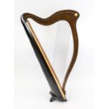 Harp, probably 1st half 20th century, various woods, stringing defective, rubbed & slightly