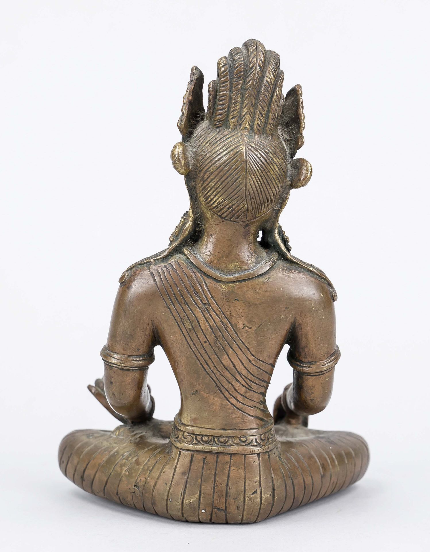 Bodhisattva, Tibet, probably 19th century, bronze. In padmasana, hands showing mudras, h. 18 cm - Image 2 of 2