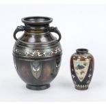 2 cloisonné vases, Japan and China, c. 1900, the small one rubbed and slightly chipped, h. up to