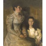 Konstantin Korzendörfer (1862-?), Czech painter, double portrait of a mother and daughter, oil on