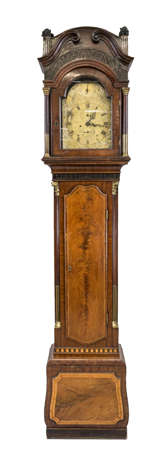 Floor clock, 19th century, marked ''Ja.Upjohn & Co. - London'', mahogany with maple thread inlays,