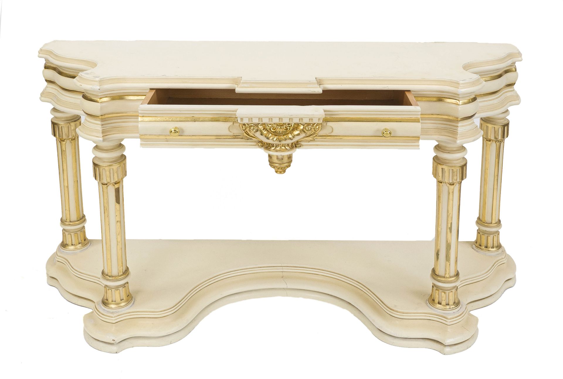 Console in Louis-Seize style, 20th century, wood carved, painted and partly gilded, standing on four - Image 3 of 3