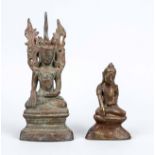 2 Buddhas, Southeast Asia, 19th/20th century, bronze. The larger with glass stone trimming, h. 15