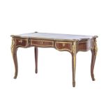 Bureau Plat desk in Louis XVI style, 20th century, rosewood veneer and rich gilded metal