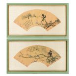 2 Fan paintings, China probably Republic period. Polychrome ink and light colors on paper. Applied