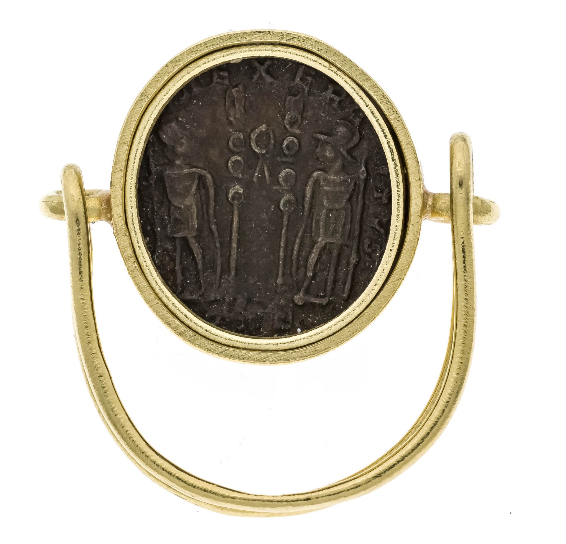 Coin ring GG 750/000 unmarked, tested, with embossing of a Roman coin, RG 55, 8.2 g, goldsmith's - Image 2 of 2