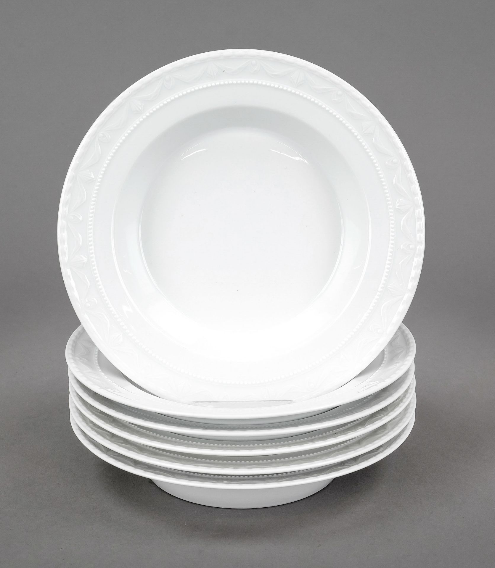 Six small deep plates, KPM Berlin, marks 1993-2000, 1st and 2nd choice, Kurland shape, designed