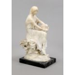 Rudolf Marcuse (1878-c.1930/40), girl seated on a capital, alabaster on marble plinth, signed in the