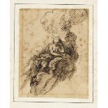 Spanish School of the 17th century, Magdalene floating on a cloud, pen and brown ink on laid