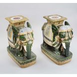 Pair of elephant flower stools, India or Nepal, 20th century, terracotta in the shape of a mighty