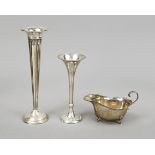 Two vases and a caster, 20th century, different makers, sterling silver 925/000 or silver tested,