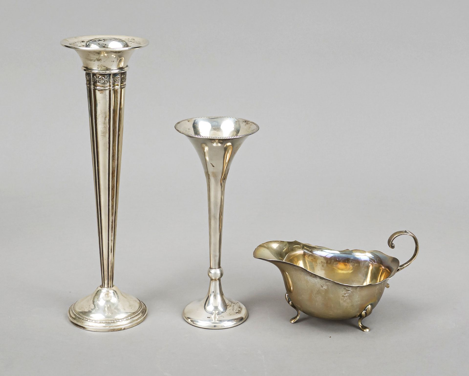 Two vases and a caster, 20th century, different makers, sterling silver 925/000 or silver tested,