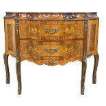 Chest of drawers with inlays and metal applications in rococo style, 20th century, veneered, signs