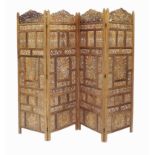 4-part folding screen PARAVENT, Orient, carved wood with numerous openwork floral decorations, h