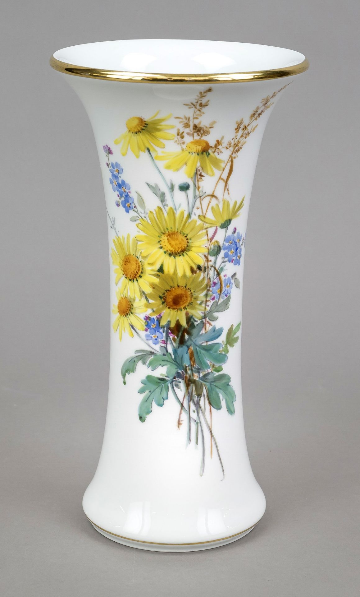 Pole vase, Meissen, Pfeiffer mark 1924-34, 2nd choice, polychrome painting with flower bouquet on