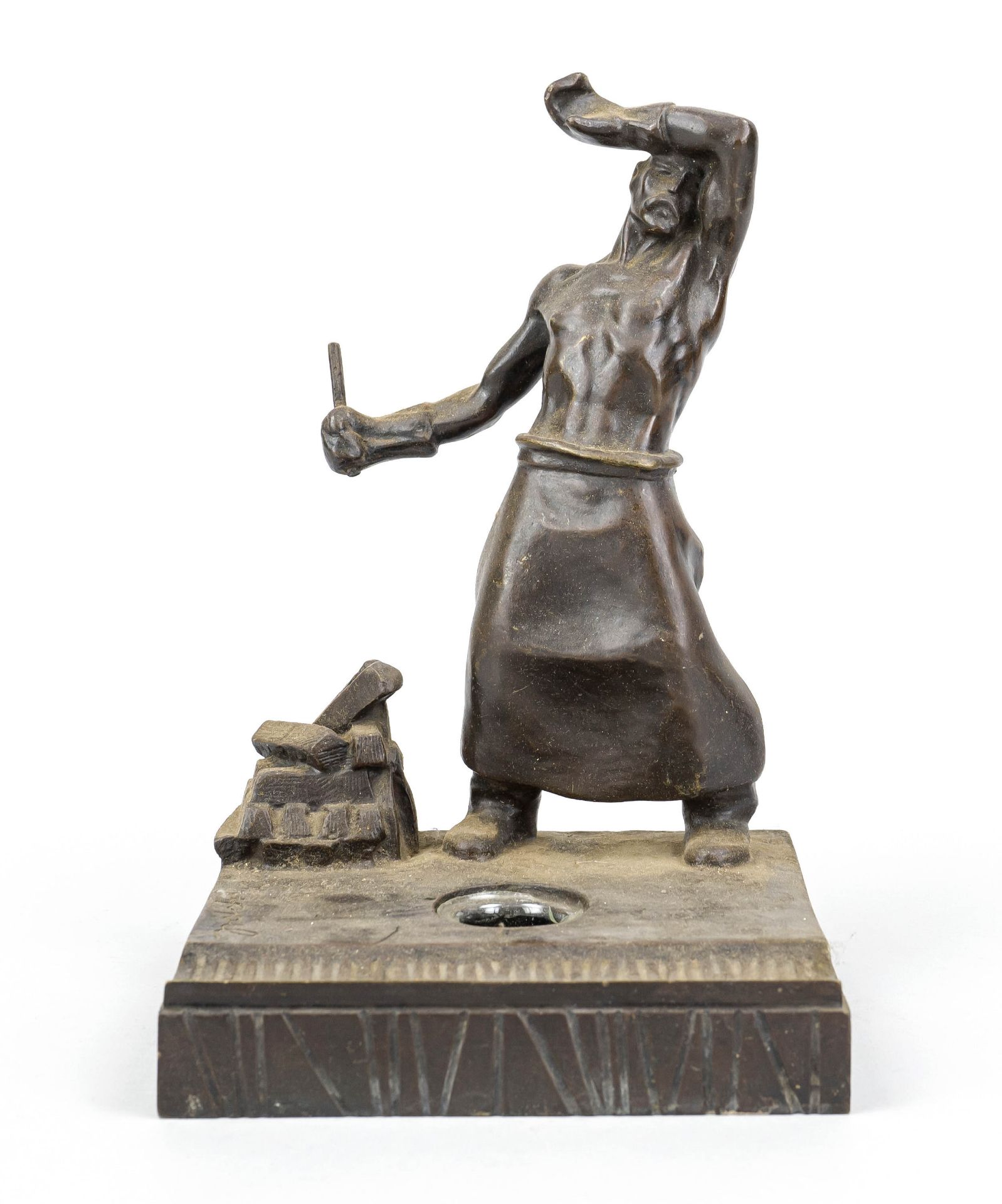 Heinrich Krippel (1883-1945). figurative inkwell with a standing worker on a rectangular plinth with