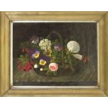 Monogramist E.A., 1st half 19th century, small basket of flowers, oil on canvas, monogrammed ''E.