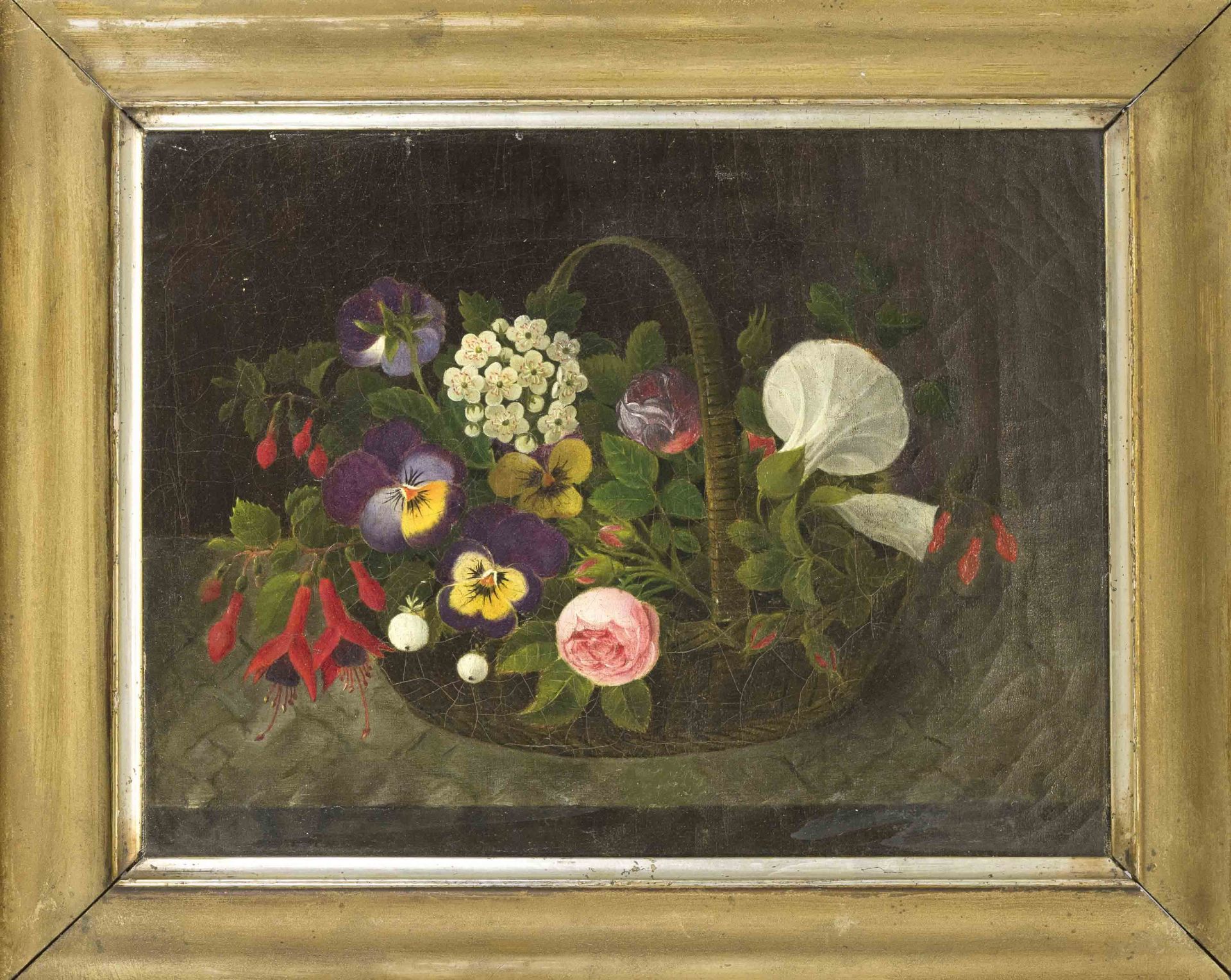 Monogramist E.A., 1st half 19th century, small basket of flowers, oil on canvas, monogrammed ''E.