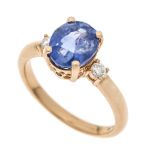 Sapphire-brilliant ring GG 750/000 with an oval faceted sapphire 2.2 ct in a slightly reddish