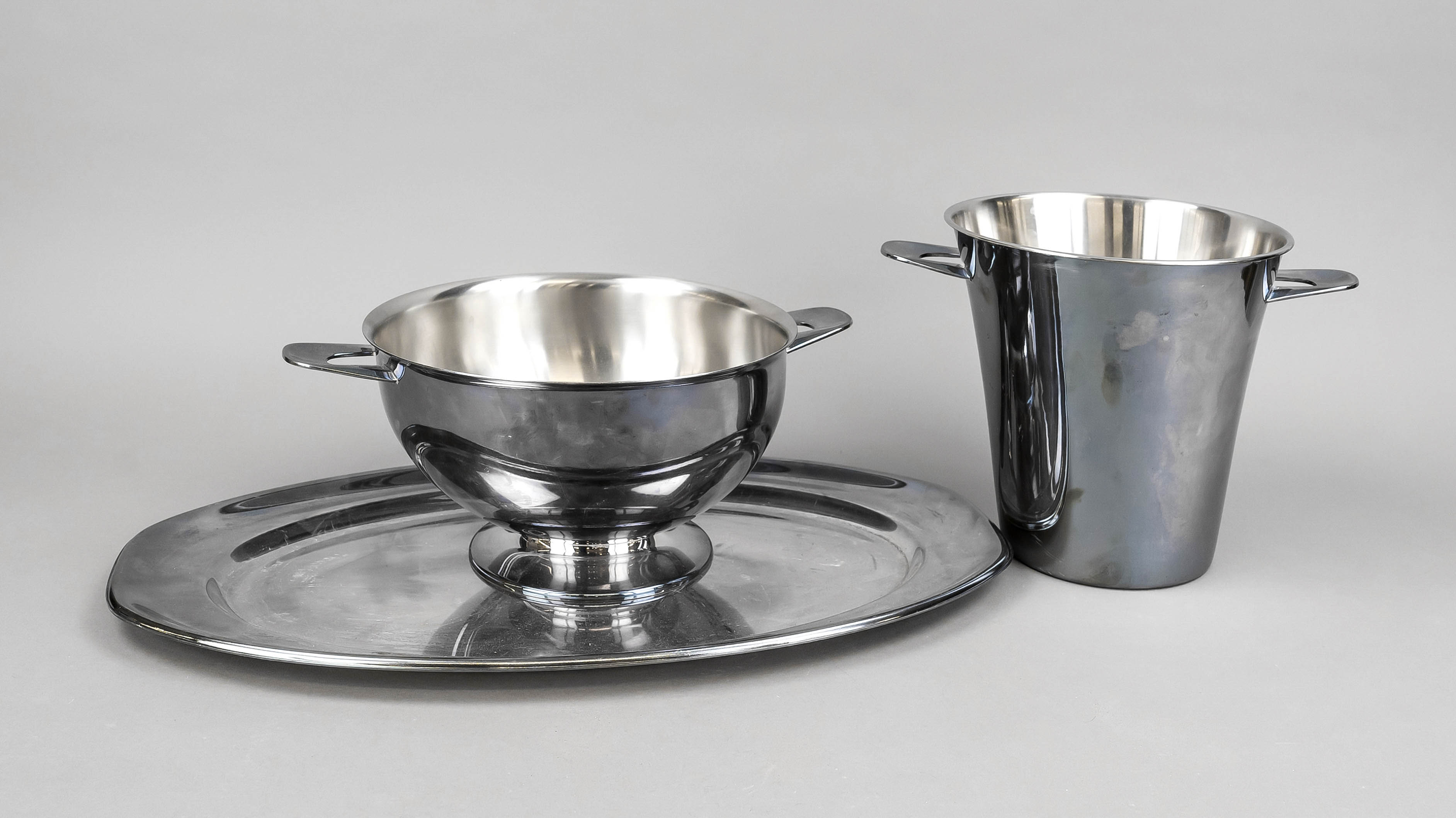 WMF set, Germany 20th century, stainless steel. Consisting of champagne cooler, cooling bowl for