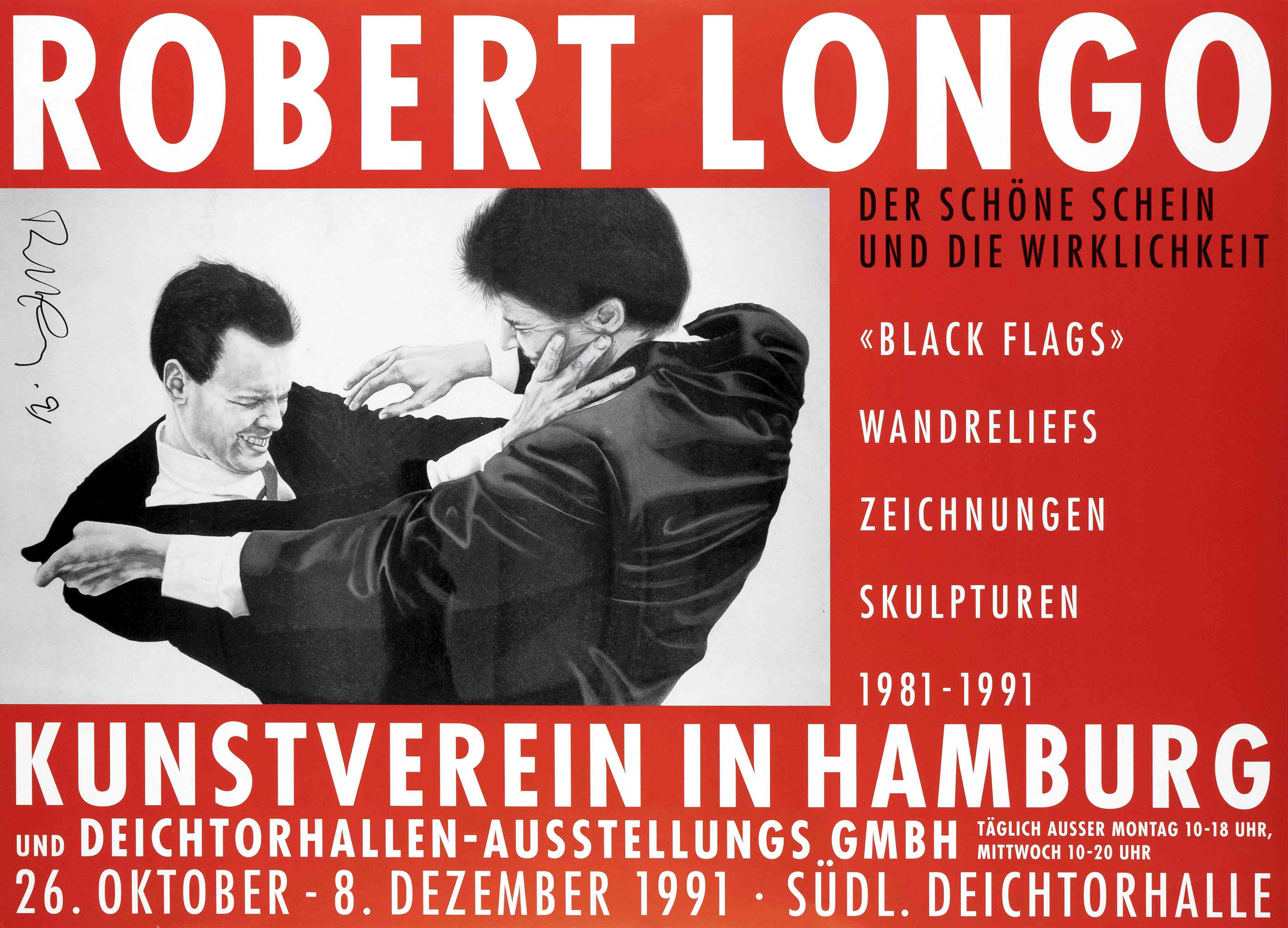 Robert Longo (*1953), hand-signed poster for the Hamburger Kunstverein 1991, offset, hand-signed