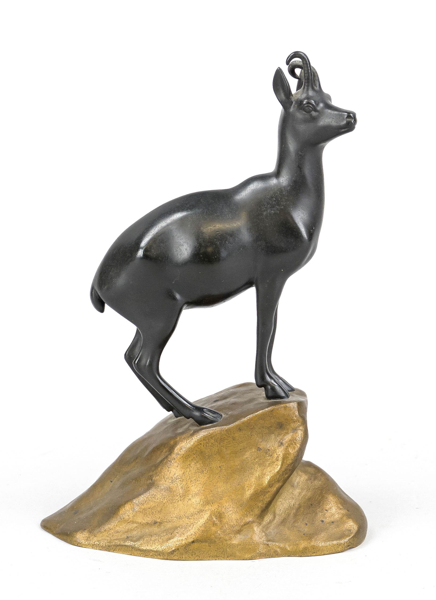 Hans Müller (1873-1937), Austrian sculptor, chamois buck, gold and black patinated bronze, signed on
