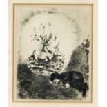 Marc Chagall (1887-1985), reclining figure with two goats, etching in black, unsigned, light-