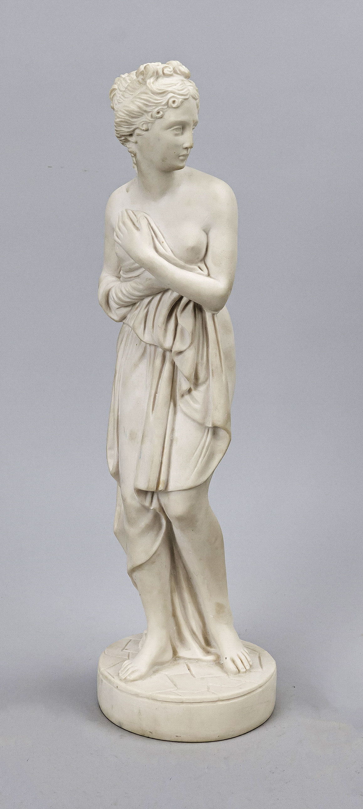 Bather in antique style, white mass casting, no. 1065, unsigned, h. 42 cm