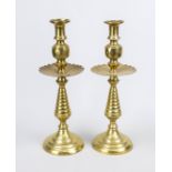 Pair of large candelabra, 19th century, brass/bronze, h. 43 cm