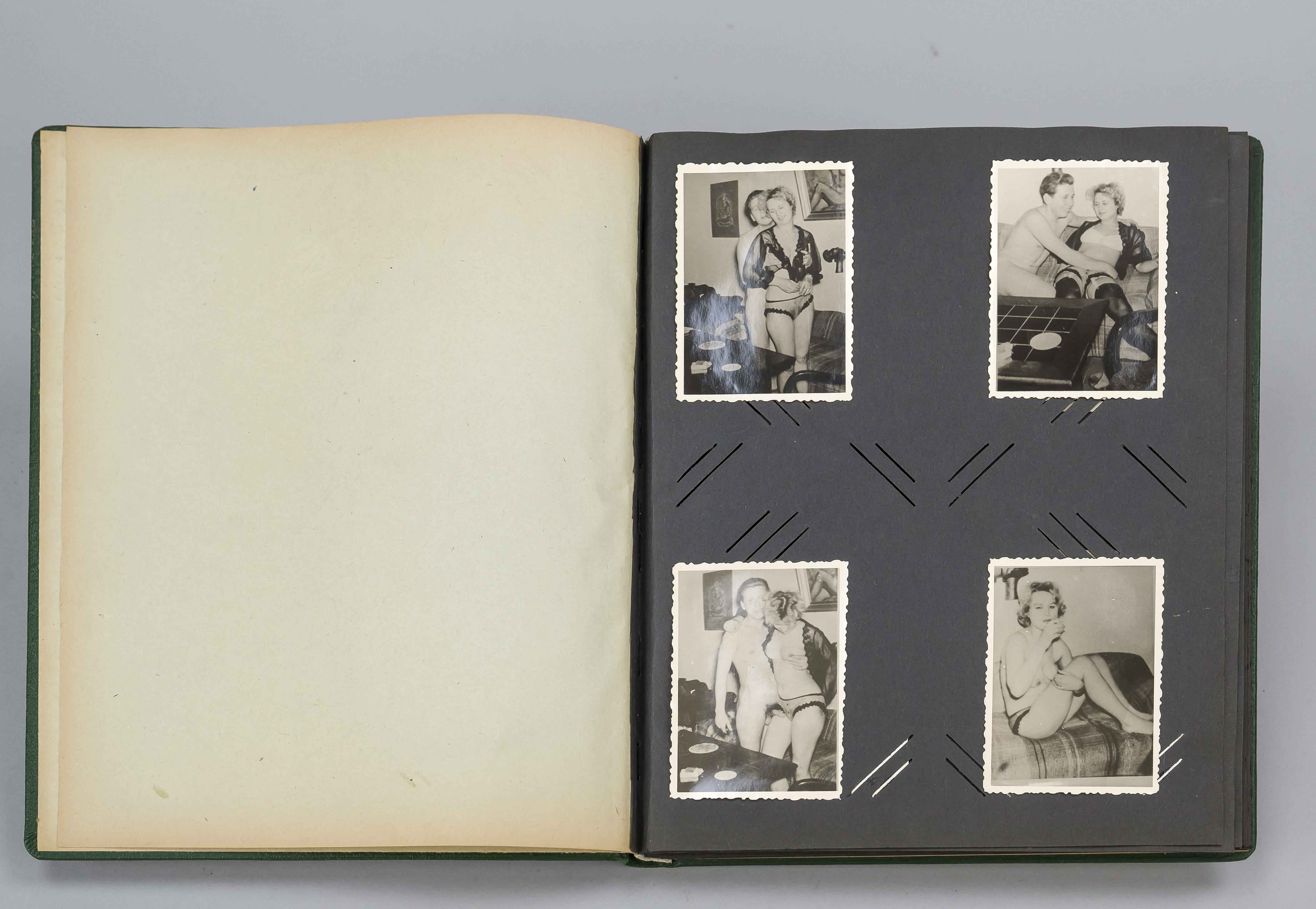 Photo album erotic, ca 1960s. Stock album with approx. 50 mostly glued-on explicit bw photos of - Image 2 of 2