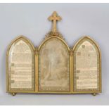 Canon triptych, early 20th century, brass frame, behind glass central portrait of the Holy Family (