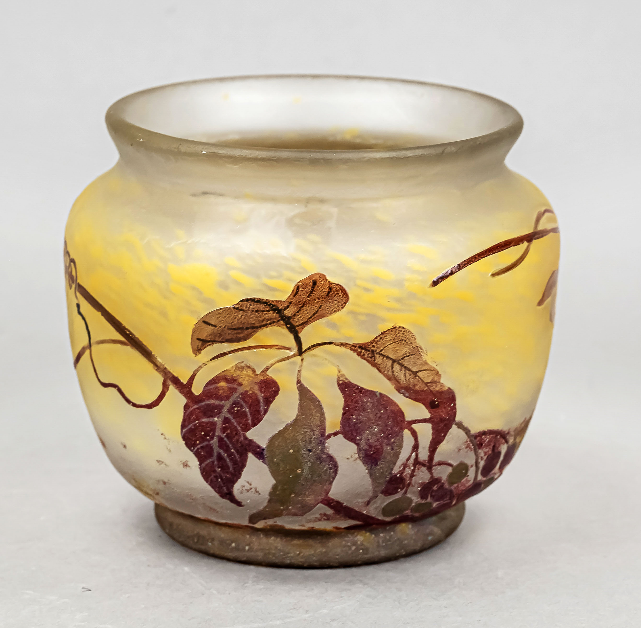 Vase, France, early 20th century, Muller Fres., Luneville, round base, slightly bulbous body,