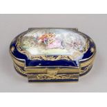 Lidded box, w. Sevres, 19th century, oval body with bulging lid, on the lid a pair of shepherds,