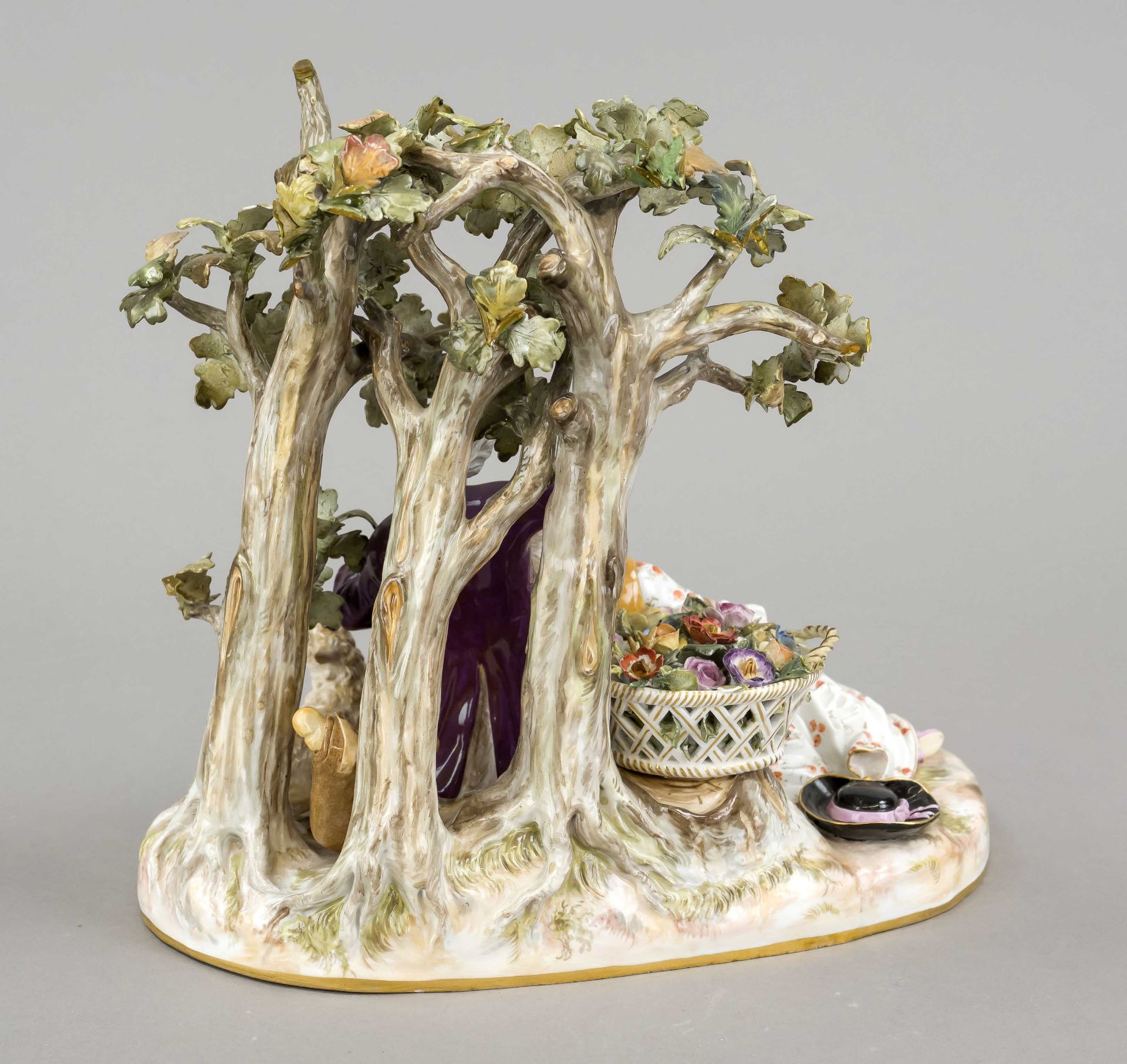 Shepherd group with tree, Meissen, mark 1850-1924, 2nd choice, designed by Johann Joachim Kaendler - Image 2 of 2