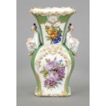 Historicism vase, w. Paris, 19th century, curved form with acanthus leaves in the releif, Chinese