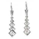 Brilliant earrings WG 585/000 with 2 brilliant-cut diamonds and 6 octagonal diamonds, total 0.11