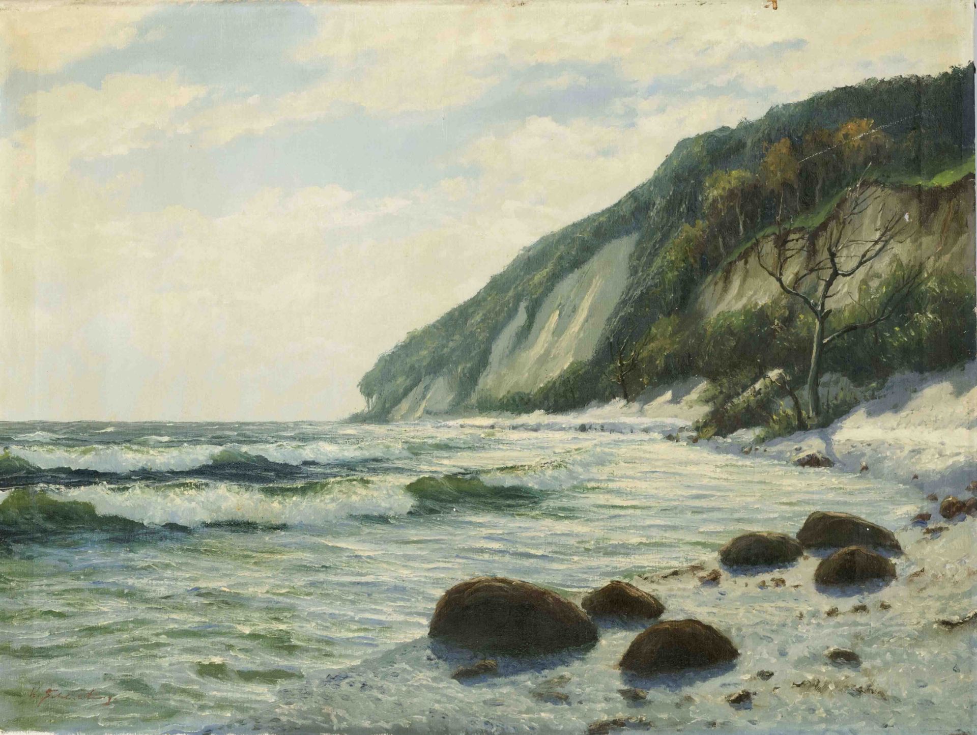 Waldemar Schlichting (1896-1970), German marine painter from Berlin. Steilküste auf Rügen, oil on