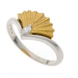 Diamond ring platinum 950/000 and yellow gold with a faceted diamond navette 0.06 ct W/VS-SI, RG 53,