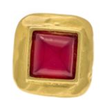Lancome Paris brooch, gold-plated with red gemstone cabochon, l. 32 mm, 19.2 g